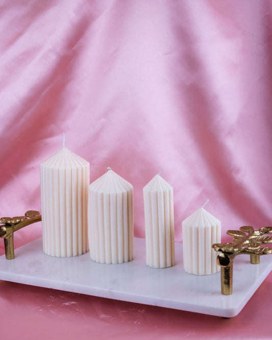 Textured Ribbed Pillar Candle (4pc)
