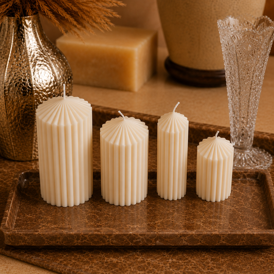 Textured Ribbed Pillar Candle (4pc)